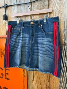 NOBO Dark Blue Denim Mini Skirt with Red Side Stripes